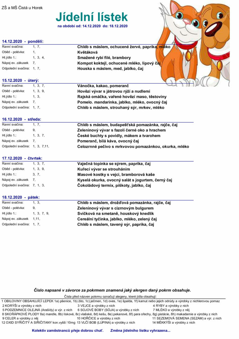 Jídelní lístek 14.12. – 18.12.