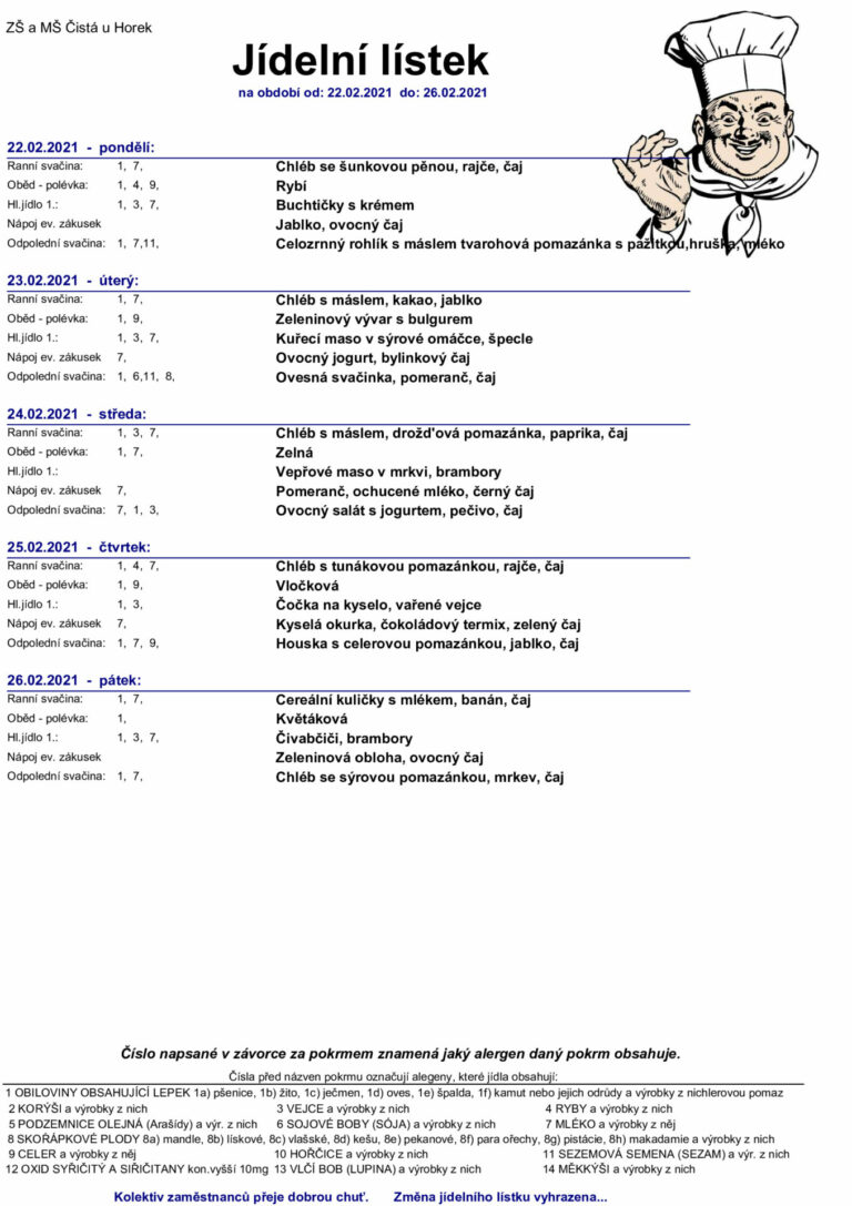Jídelní lístek 22.2. – 26.2.