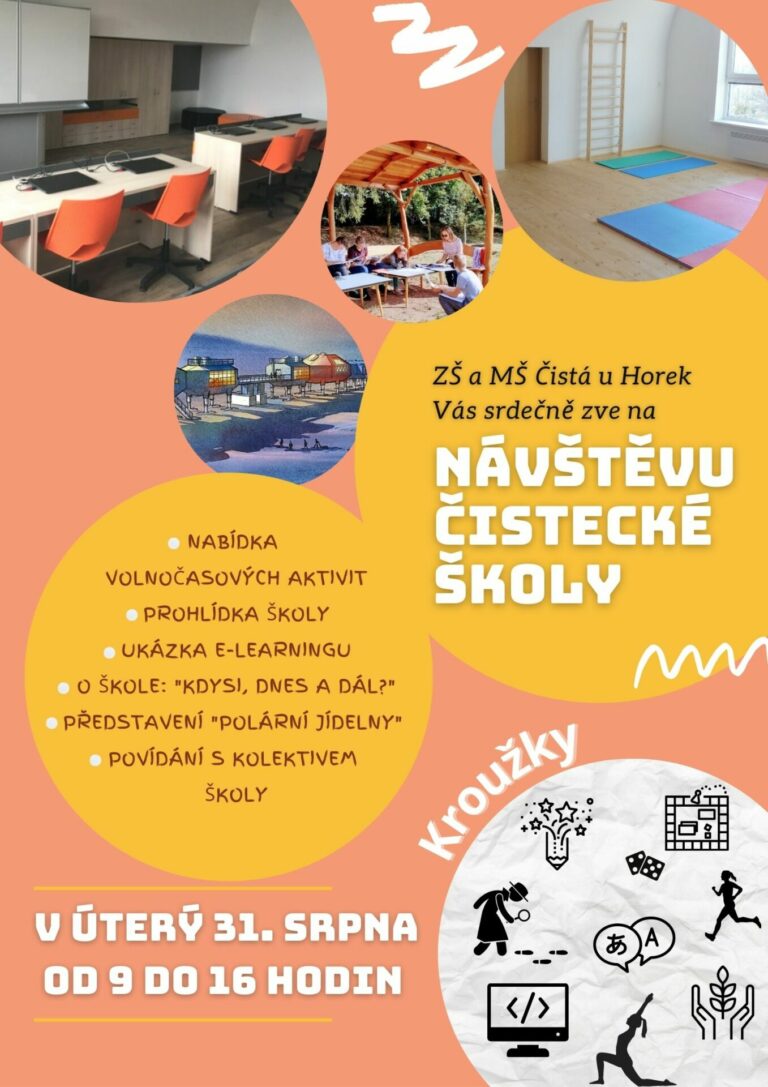 Závěr letních prázdnin: pozvánka k návštěvě čistecké školy (31. srpna 9.00-16.00h)