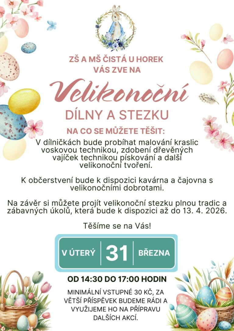 Pozvánka na velikonoční dílny a stezku. 🐣