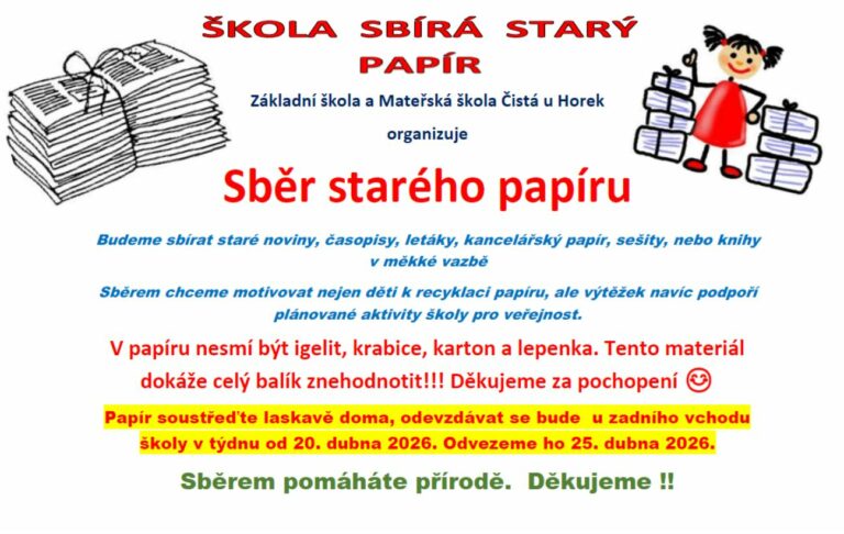 Sběr starého papíru v týdnu 20. – 24. dubna 2026