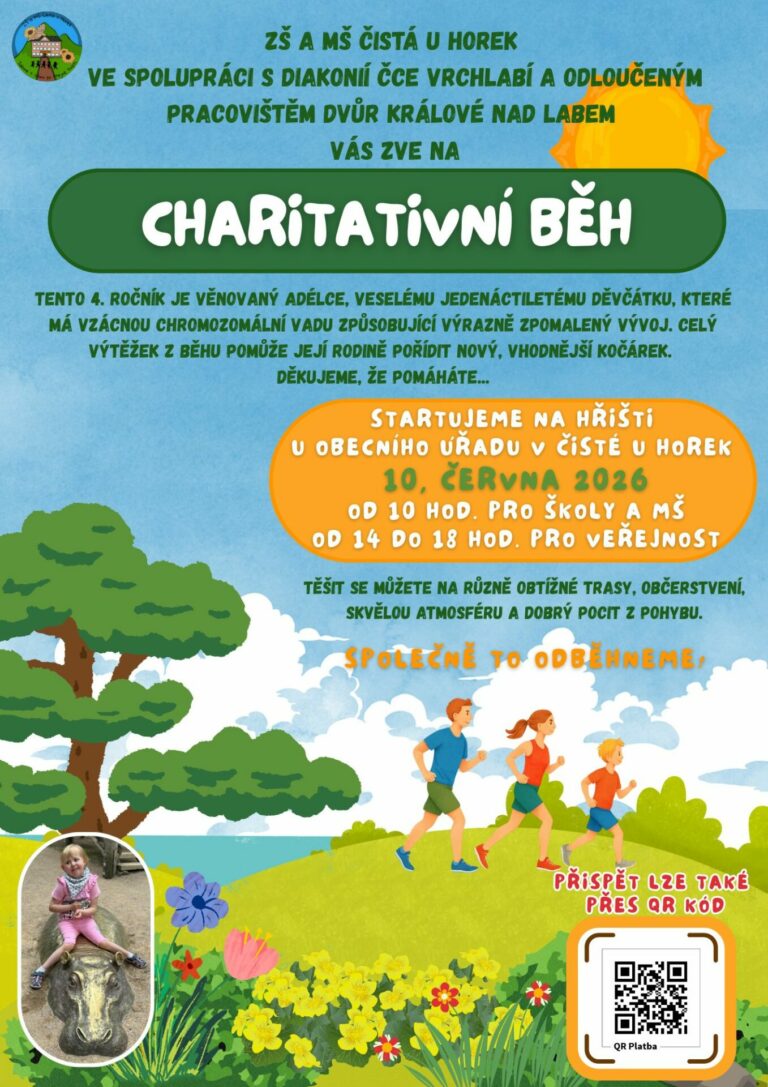 🏃‍♀️ Charitativní běh, 10. června 2026: 4. ročník věnujeme jedenáctileté Adélce